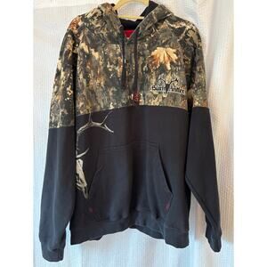 Black Antler Men’s Camo Black Hunting Gear Hoodie Skull Antlers Graphic Size 2XL